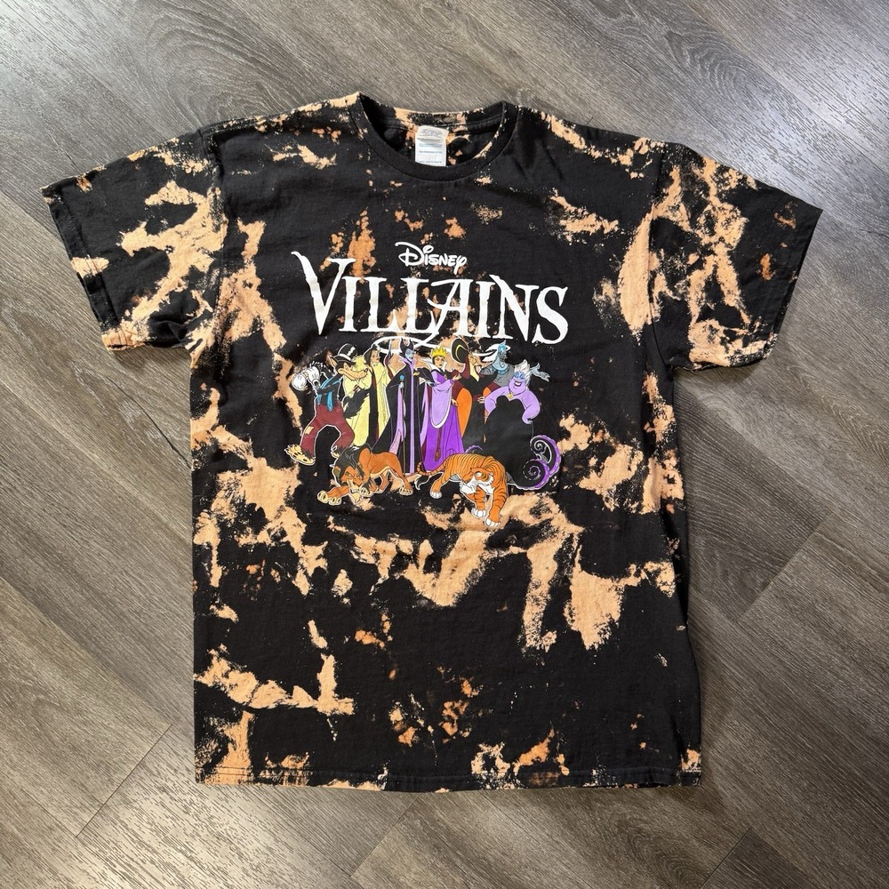 Vintage Disney Villains Graphic Print Black Crew Neck T-Shirt Men's L Tiedye